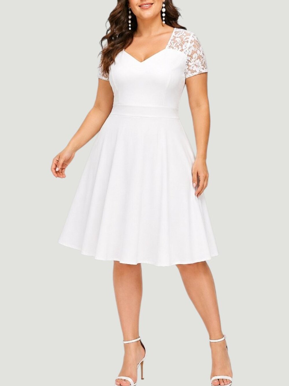 Lace Stitching Short Sleeve Fit & Flare A-Line Women's Elegant Skater Dress